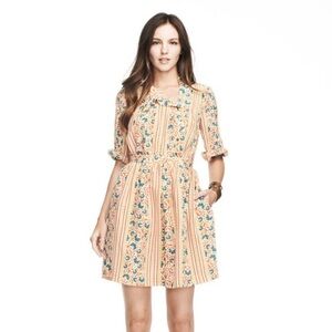 Lauren Moffatt 100% Silk Anthropologie Bohemian Floral Stripe Dress 10